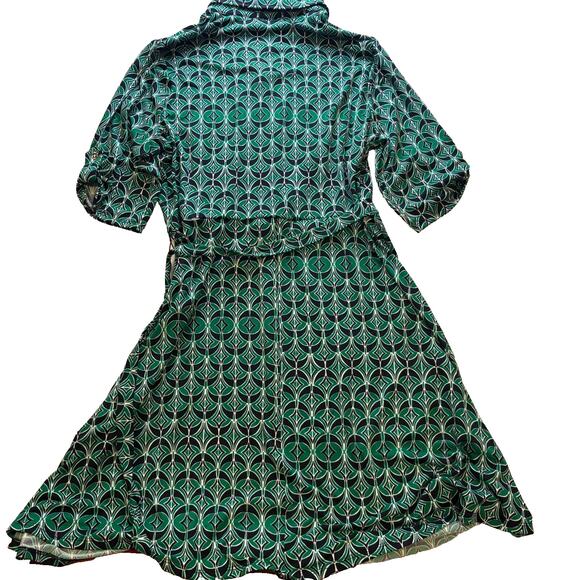 Stella & Julie Wrap Dress Green/Black Roll tab sleeve, size 14w Boho Chic - Picture 2 of 4